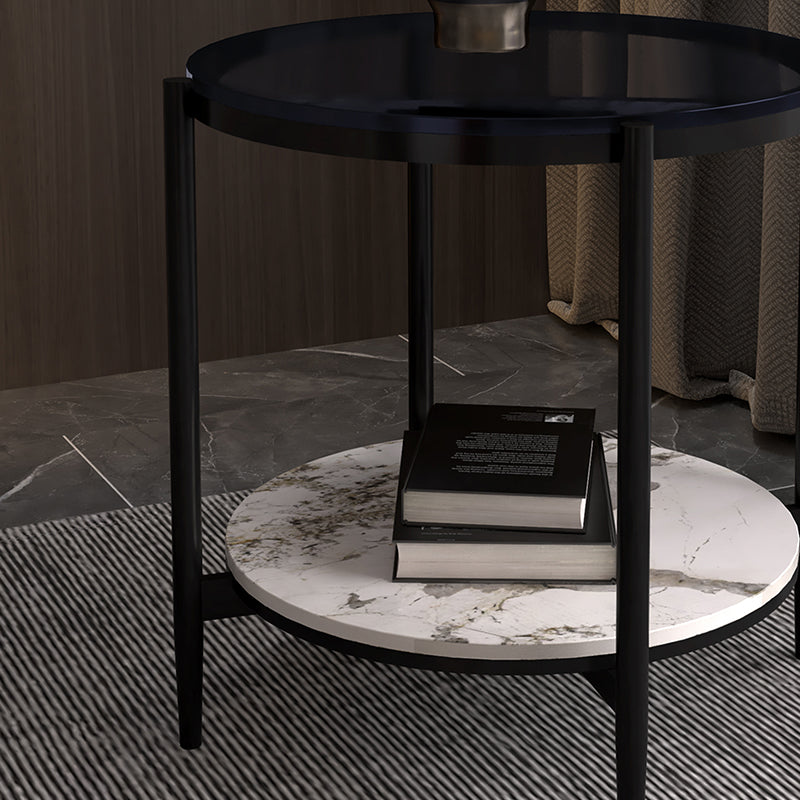 Modernistic 4 Legs Round Double Tier Living Room Accent Side Table