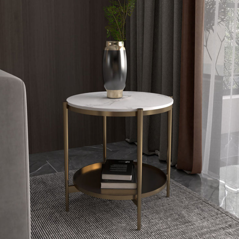 Modernistic 4 Legs Round Double Tier Living Room Accent Side Table