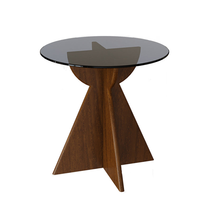 Contemporary Abstract Glass Top Round Living Room Accent Side Table