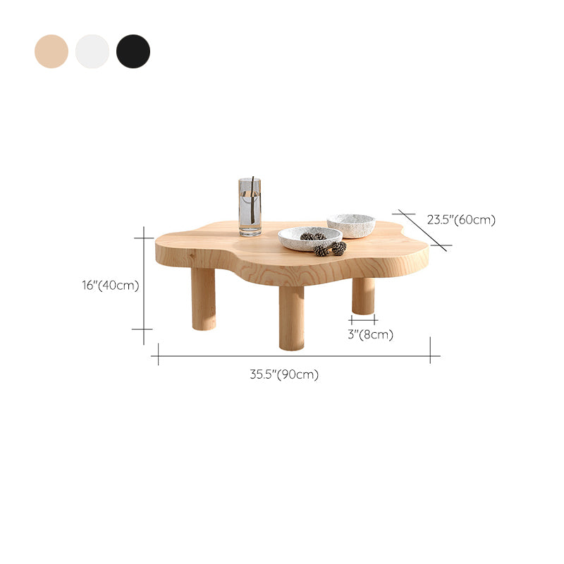 Scandinavian Coffee Table in Free Form with 3 Pine Wood Legs