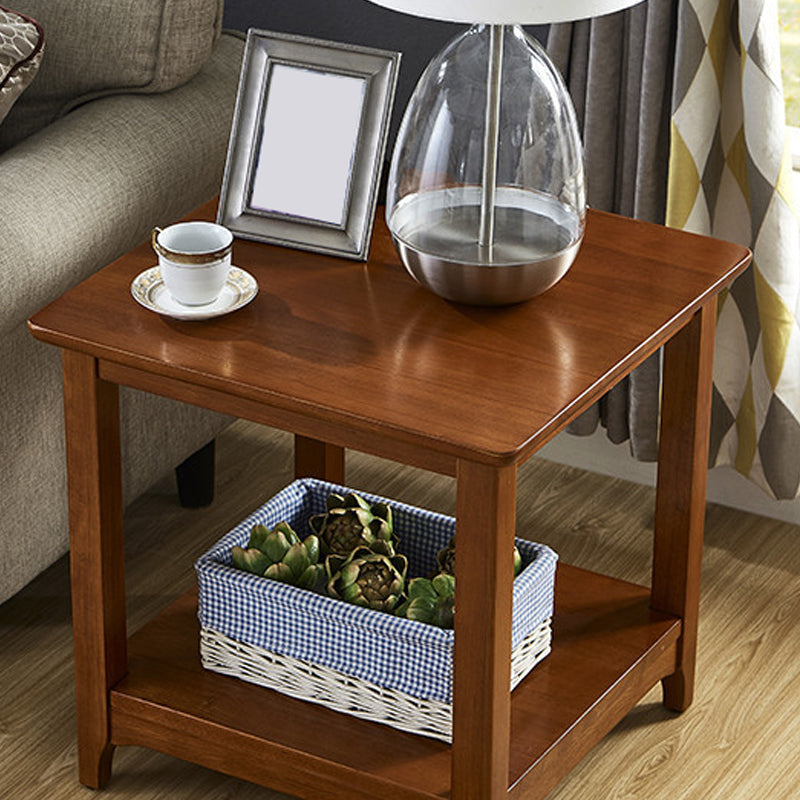 Modernistic Solid Wood 4 Legs Square Double Tier Accent Side Table