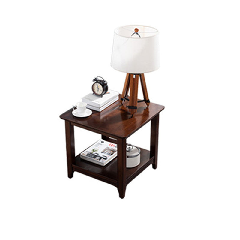Modernistic Solid Wood 4 Legs Square Double Tier Accent Side Table