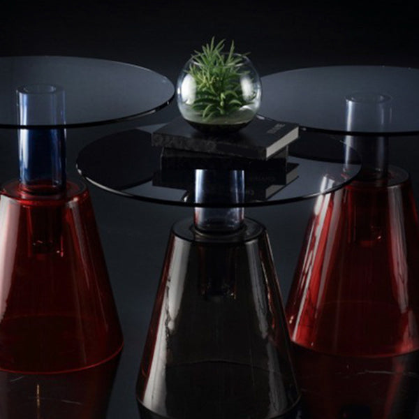 Contemporary Glass Top Pedestal Round Living Room Accent Side Table