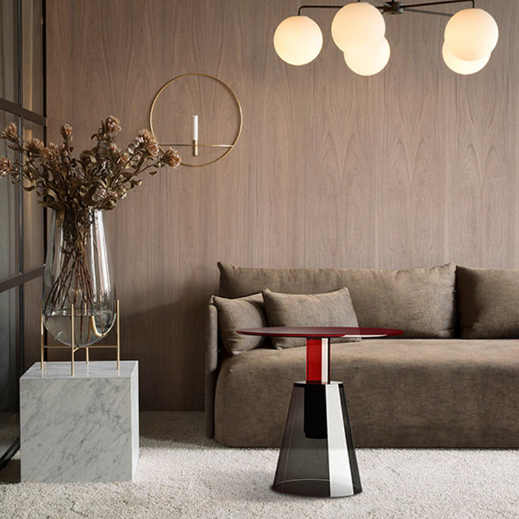 Contemporary Glass Top Pedestal Round Living Room Accent Side Table