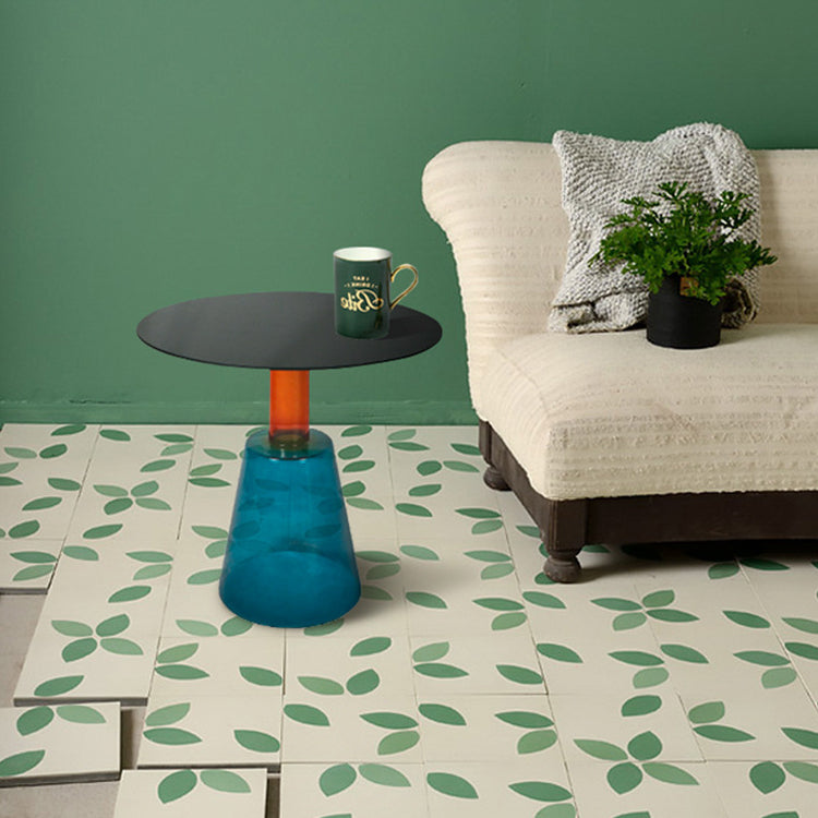Contemporary Glass Top Pedestal Round Living Room Accent Side Table