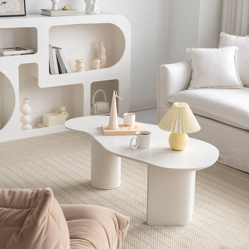 Scandinavian White Cocktail Table with Free Form Top in Solid Wood