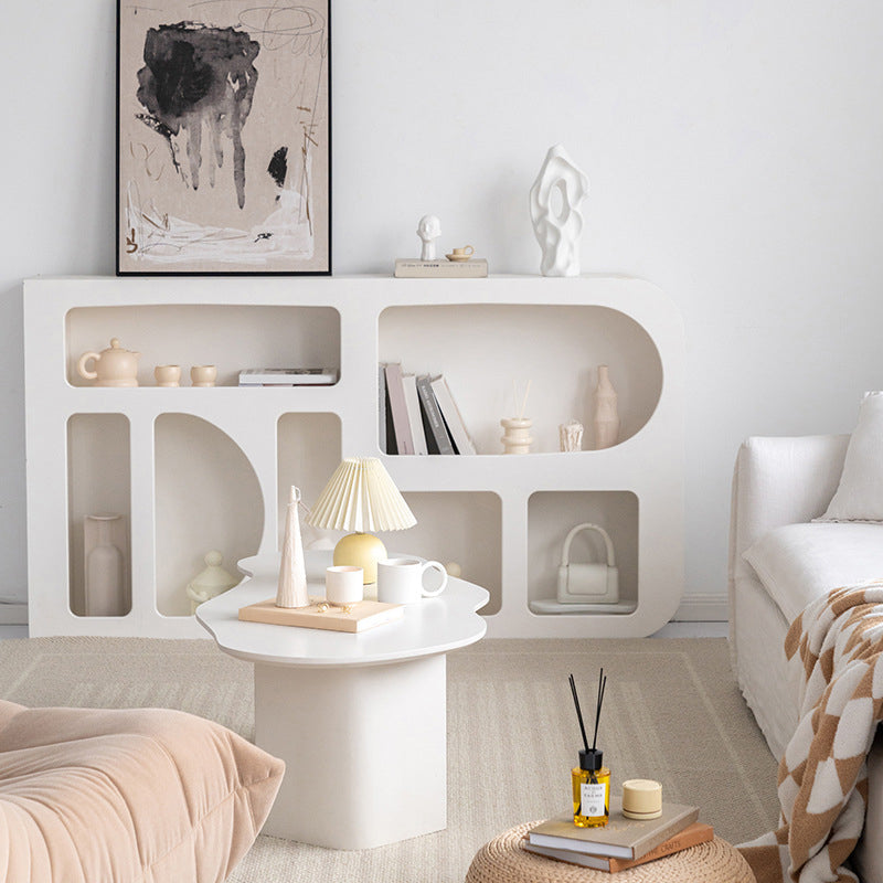 Scandinavian White Cocktail Table with Free Form Top in Solid Wood