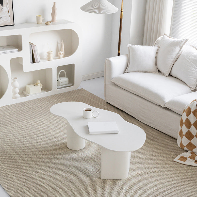 Scandinavian White Cocktail Table with Free Form Top in Solid Wood