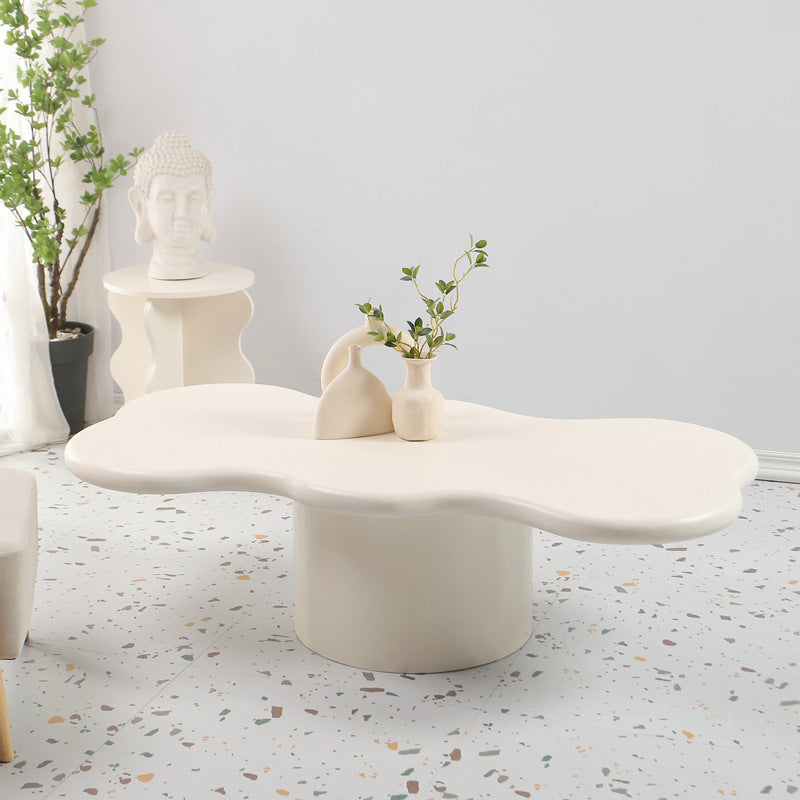 Scandinavian Free Form Coffee Table with Wooden Base in Beige