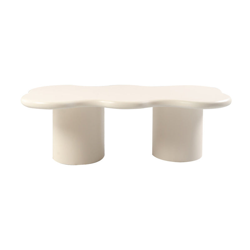 Scandinavian Free Form Coffee Table with Wooden Base in Beige