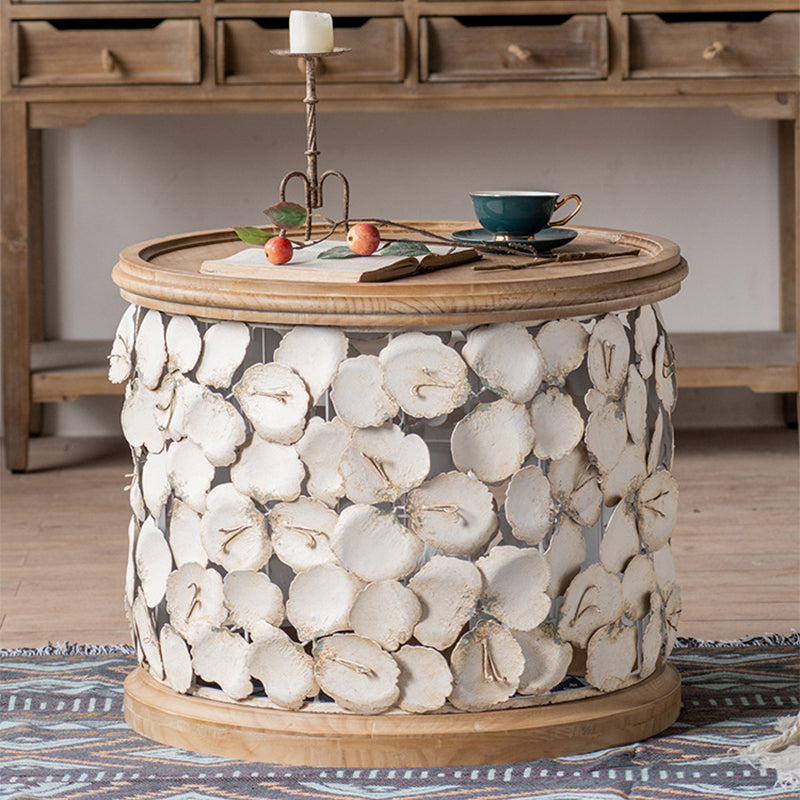 French Country Solid Wood Coffee Table Round Distressed Cocktail Table