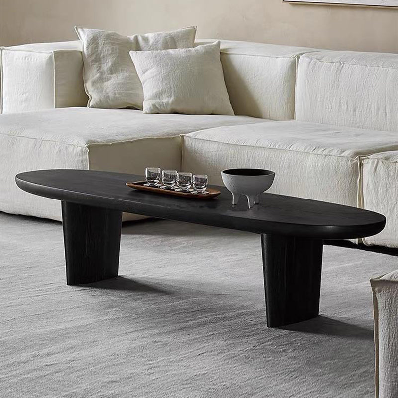 Scandinavian Oval Wood Coffee Table 15.75"H 2 Legs Cocktail Table