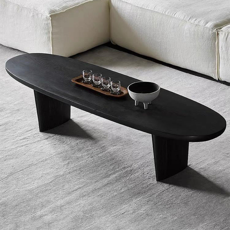 Scandinavian Oval Wood Coffee Table 15.75"H 2 Legs Cocktail Table