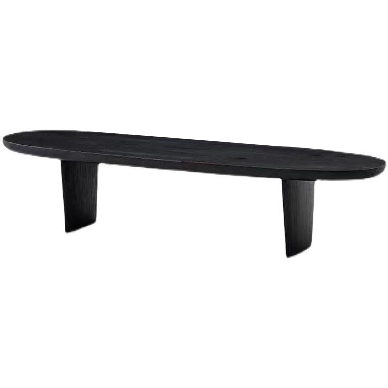 Scandinavian Oval Wood Coffee Table 15.75"H 2 Legs Cocktail Table