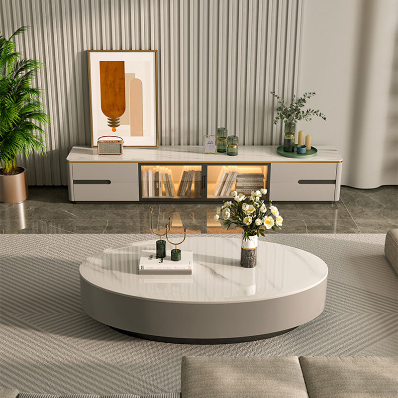 Oval Slate Coffee Table Drum Coffee Cocktail Table with Drawer