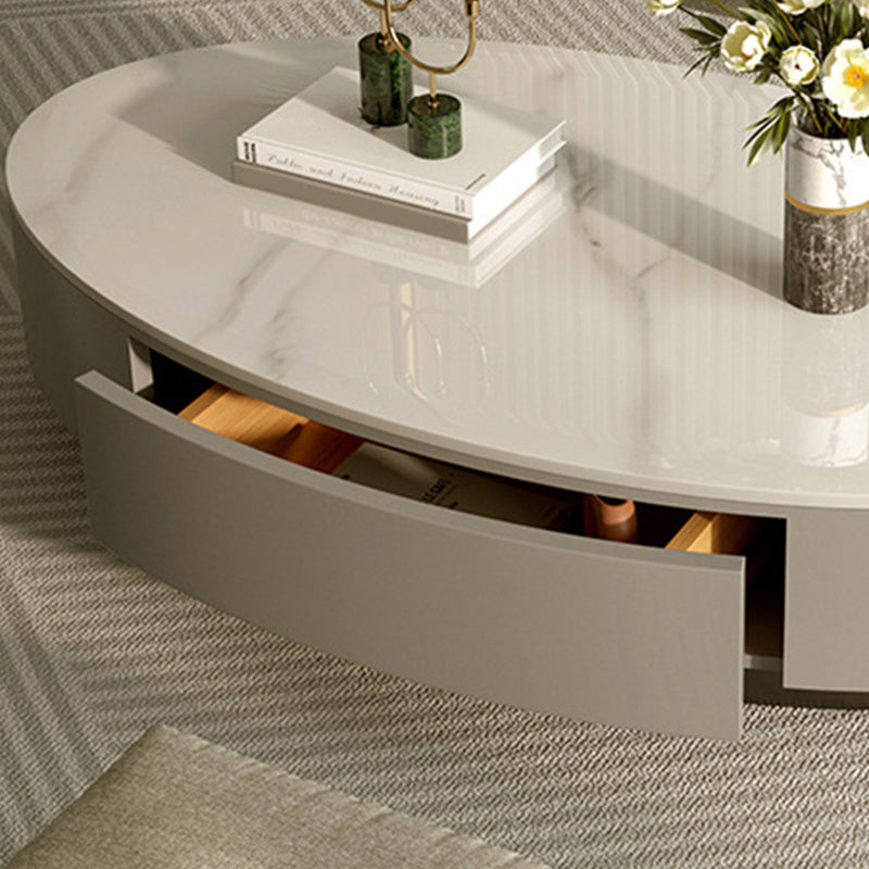 Oval Slate Coffee Table Drum Coffee Cocktail Table with Drawer