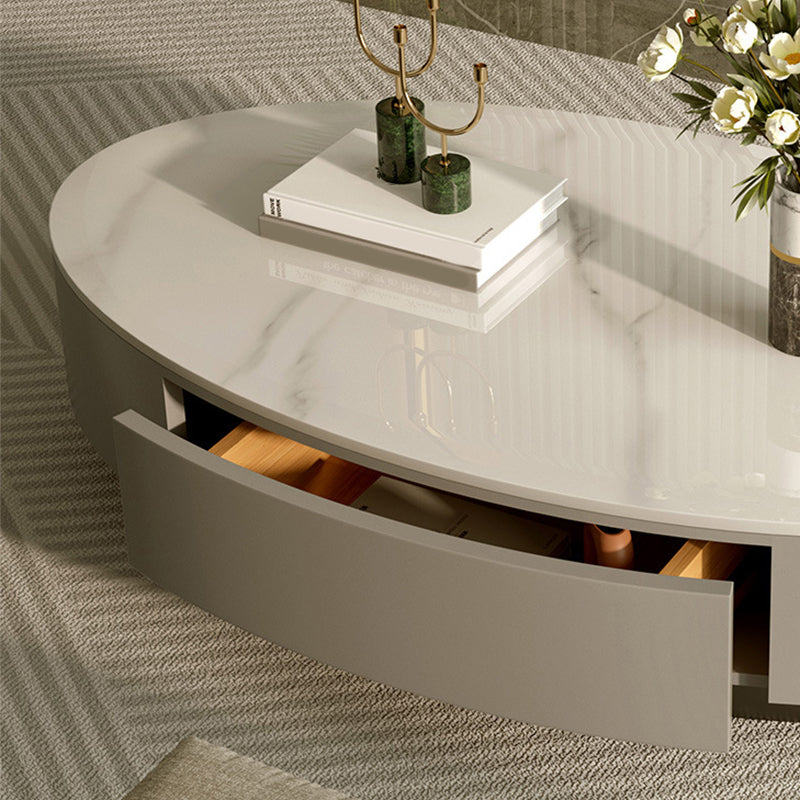 Oval Slate Coffee Table Drum Coffee Cocktail Table with Drawer