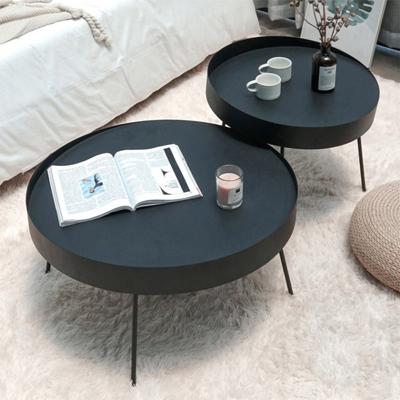 Mid-Century Modern Coffee Table with 4 Legs and Iron Round Top