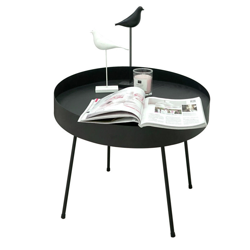 Mid-Century Modern Coffee Table with 4 Legs and Iron Round Top