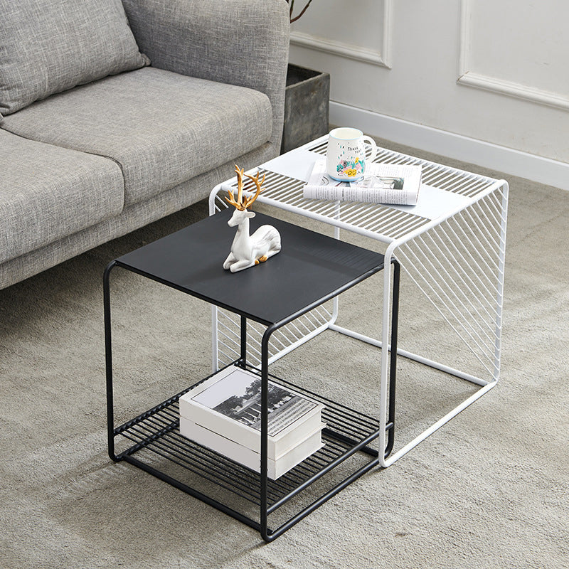 Mid Century Metal Square Cocktail Table 2-Piece Coffee Table Set
