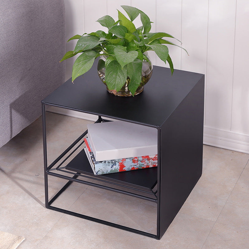 Frame 2 Nesting Square Coffee Table Set Black Iron Cocktail Table with Storage Shelf