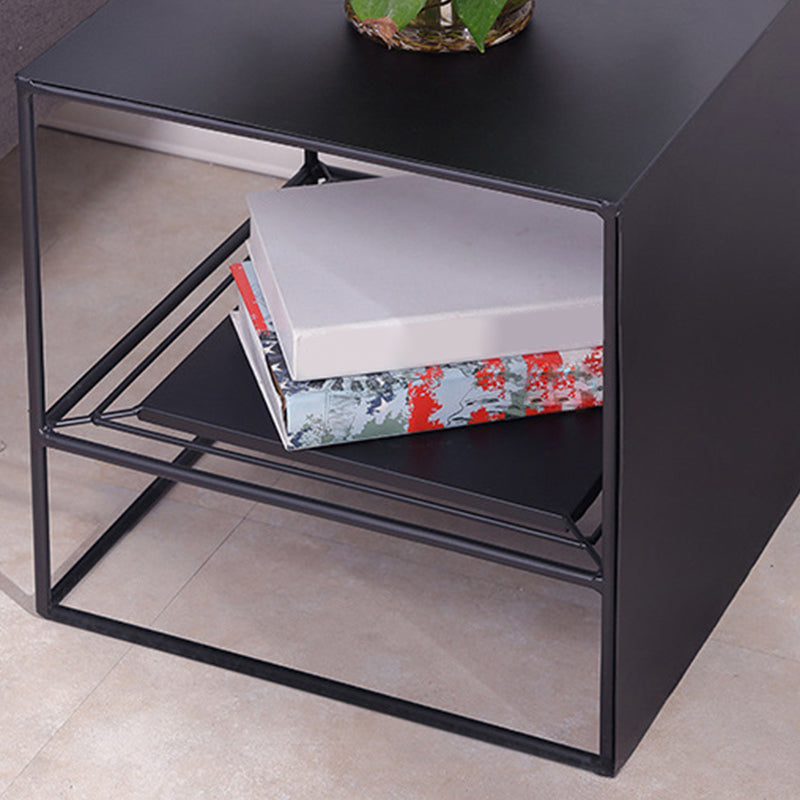 Frame 2 Nesting Square Coffee Table Set Black Iron Cocktail Table with Storage Shelf