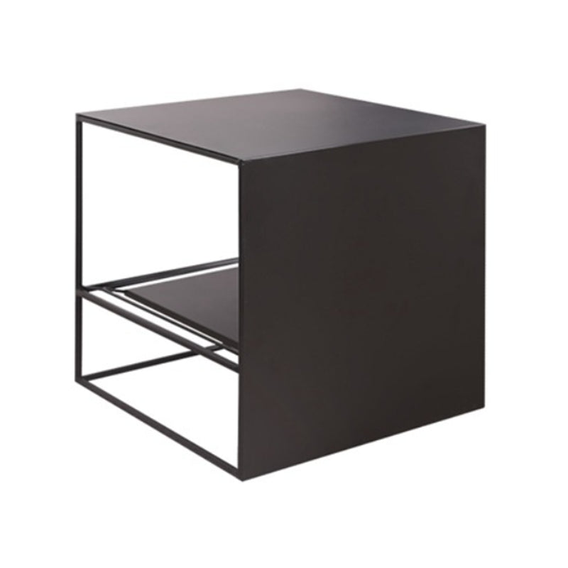 Frame 2 Nesting Square Coffee Table Set Black Iron Cocktail Table with Storage Shelf