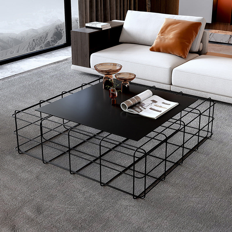 Mid-Century Modern Coffee Table Black Iron Frame Coffee Cocktail Table