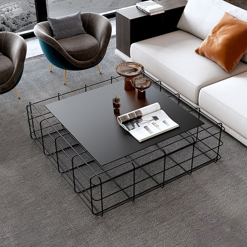 Mid-Century Modern Coffee Table Black Iron Frame Coffee Cocktail Table