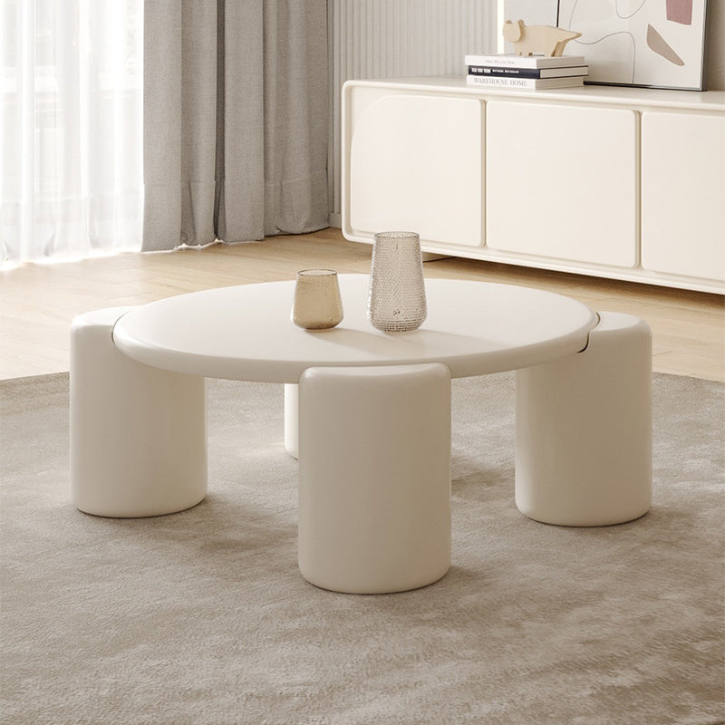 Contemporary Round Beige Coffee Table with 4 Legs Wooden Coffee Table