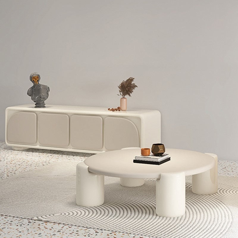 Contemporary Round Beige Coffee Table with 4 Legs Wooden Coffee Table