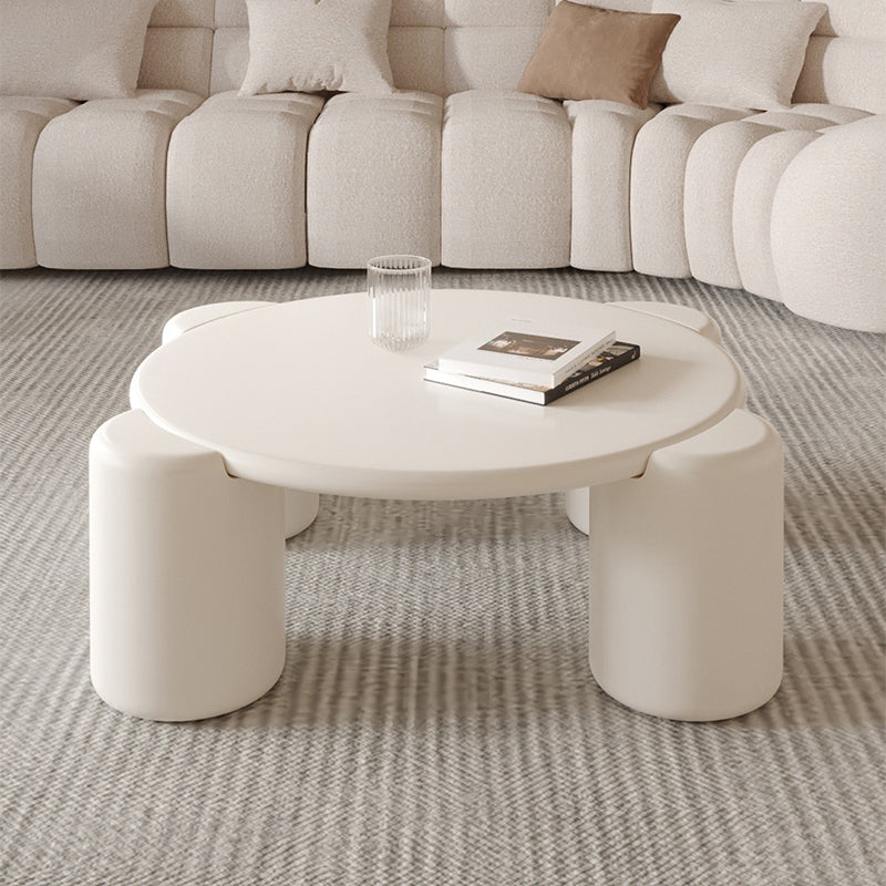Contemporary Round Beige Coffee Table with 4 Legs Wooden Coffee Table