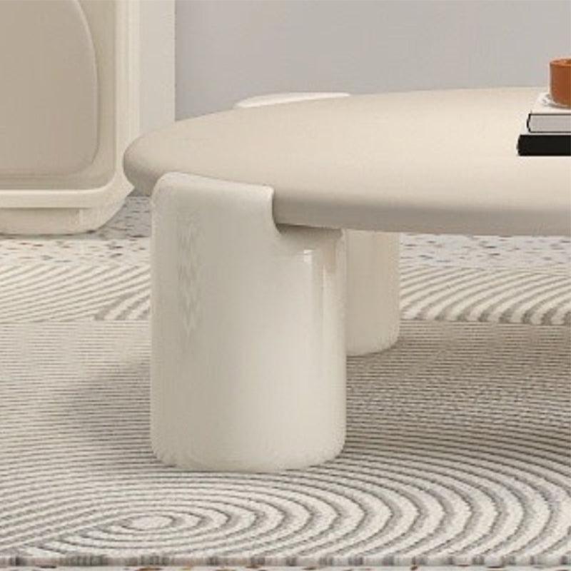 Contemporary Round Beige Coffee Table with 4 Legs Wooden Coffee Table