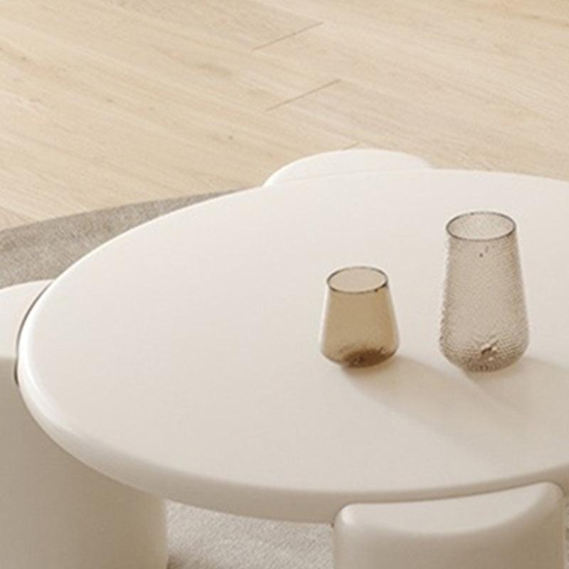 Contemporary Round Beige Coffee Table with 4 Legs Wooden Coffee Table