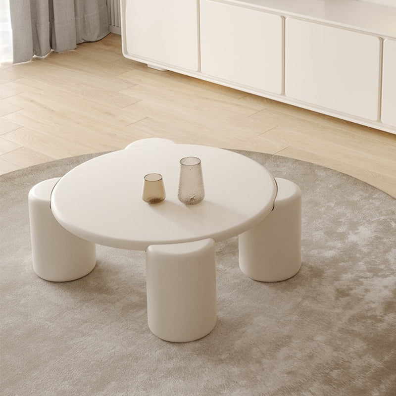 Contemporary Round Beige Coffee Table with 4 Legs Wooden Coffee Table