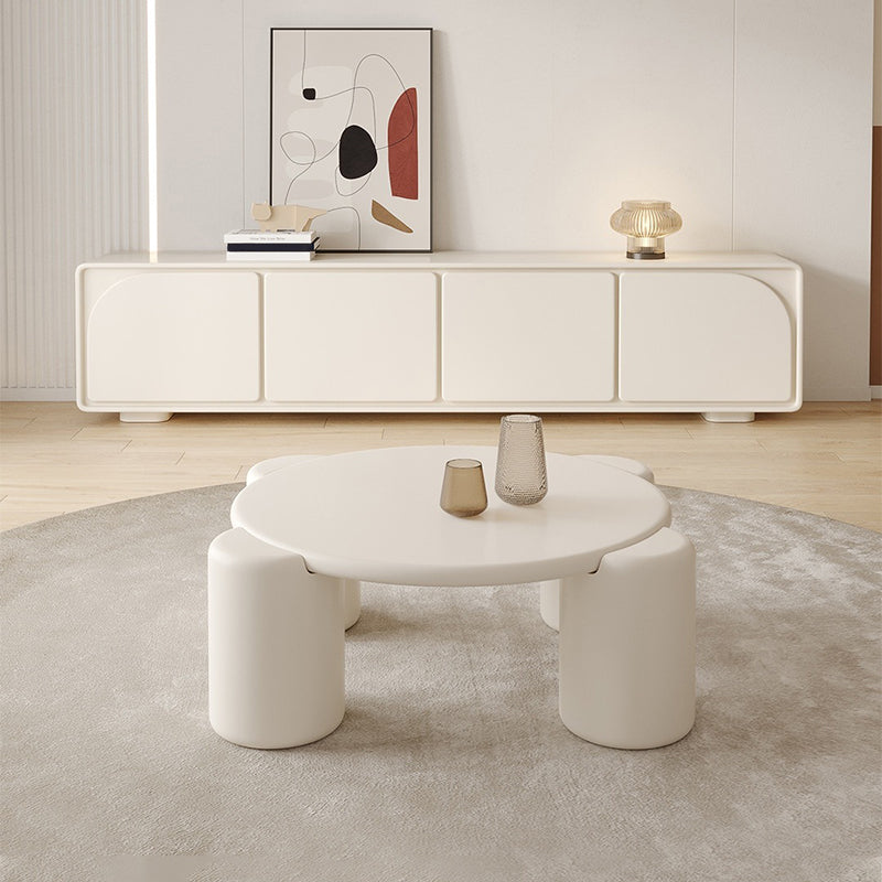 Contemporary Round Beige Coffee Table with 4 Legs Wooden Coffee Table