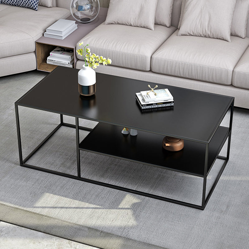 Rectangular Iron Cocktail Table with Shelf 19.7" H Frame Coffee Table in Black