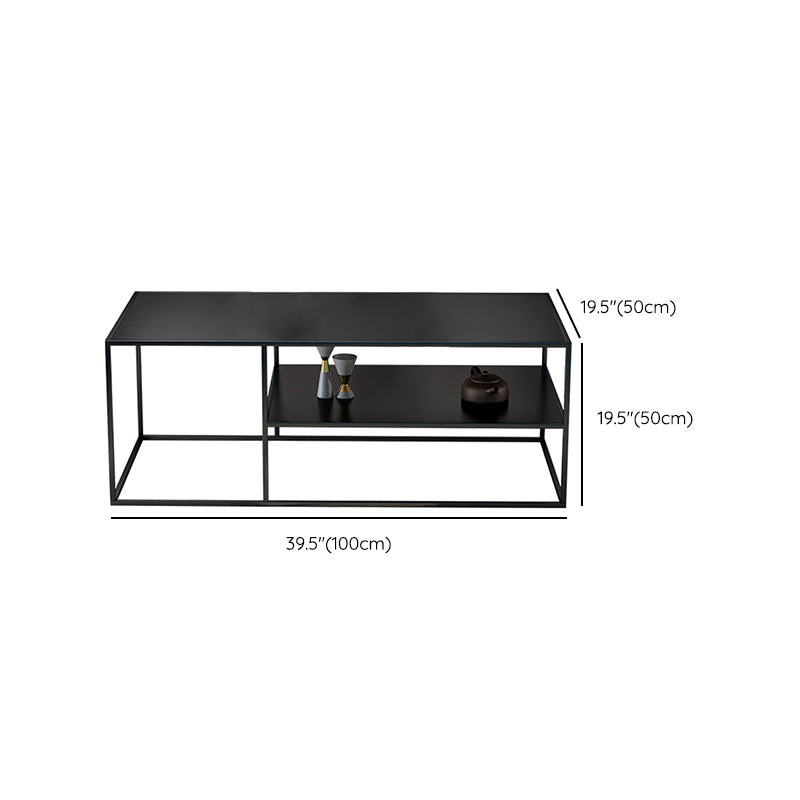 Rectangular Iron Cocktail Table with Shelf 19.7" H Frame Coffee Table in Black
