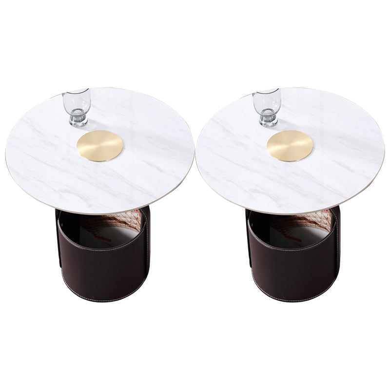 Modernistic Wood Pedestal with Storage Round Living Room Side Table