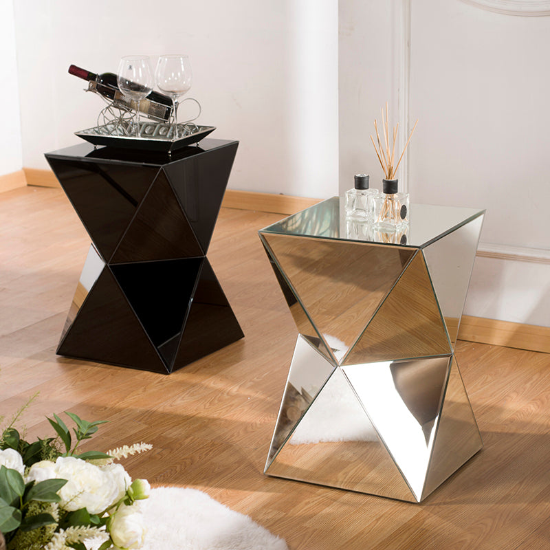 Contemporary Side Table Glass Pedestal Square Living Room End Table