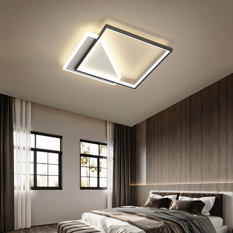 Metal Geometric Shape Flush Mount Light Modern-Style 2 Lights Flush Ceiling Light in Black