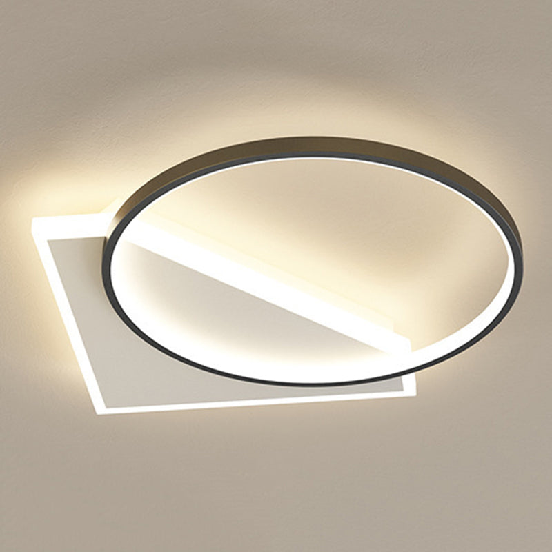 Metal Geometric Shape Flush Mount Light Modern-Style 2 Lights Flush Ceiling Light in Black