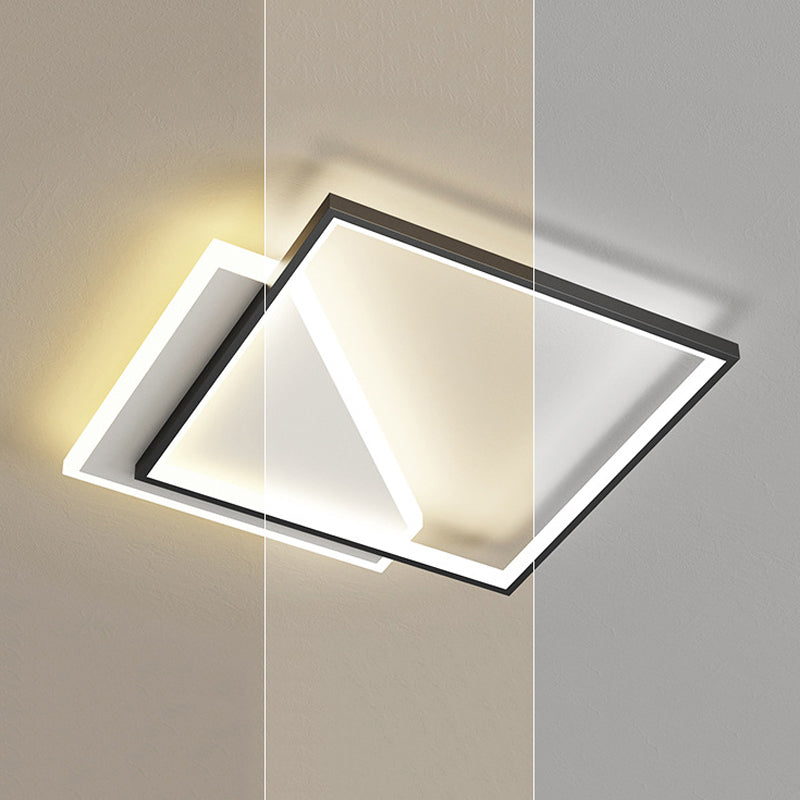 Metal Geometric Shape Flush Mount Light Modern-Style 2 Lights Flush Ceiling Light in Black