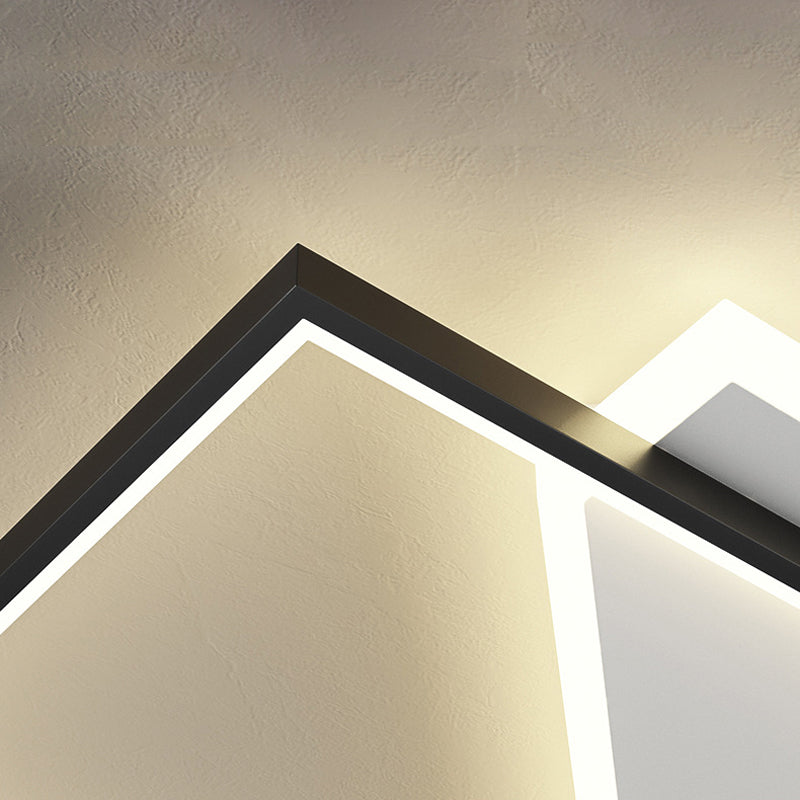 Metal Geometric Shape Flush Mount Light Modern-Style 2 Lights Flush Ceiling Light in Black