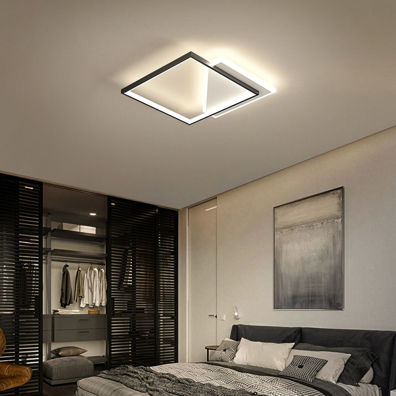 Metal Geometric Shape Flush Mount Light Modern-Style 2 Lights Flush Ceiling Light in Black