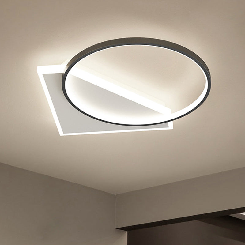 Metal Geometric Shape Flush Mount Light Modern-Style 2 Lights Flush Ceiling Light in Black