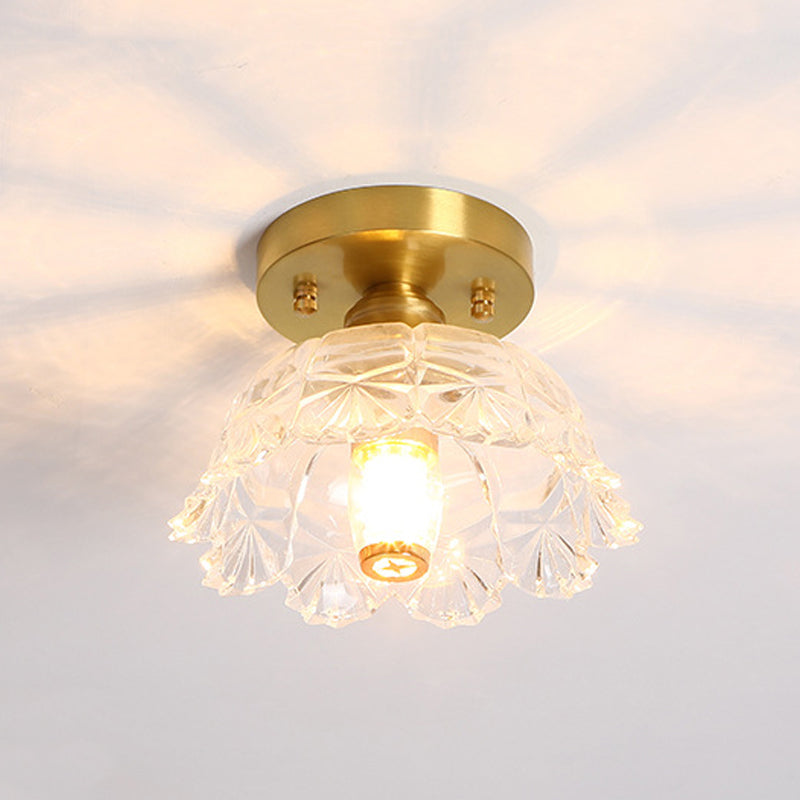 Copper Ceiling Light Modern Ceiling Mount Light with Glass Shade for Aisle