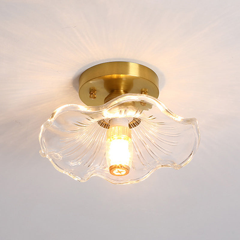 Copper Ceiling Light Modern Ceiling Mount Light with Glass Shade for Aisle