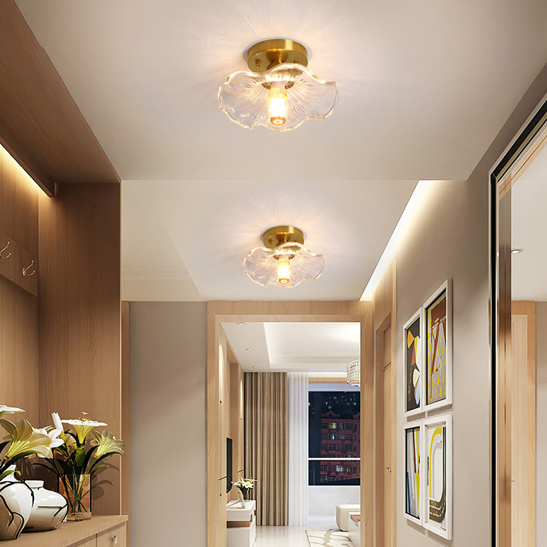 Copper Ceiling Light Modern Ceiling Mount Light with Glass Shade for Aisle