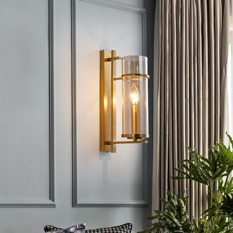 Cylinder Shape Glass Wall Light Modern Style 1 Light Wall Light Sconce